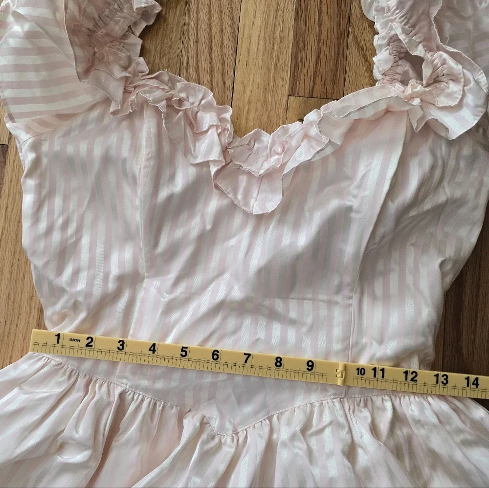 Vtg 80s Gunne Sax Striped Pink Southern Belle Gown Size 10 Bows Ruffles Layered - Picture 10 of 10
